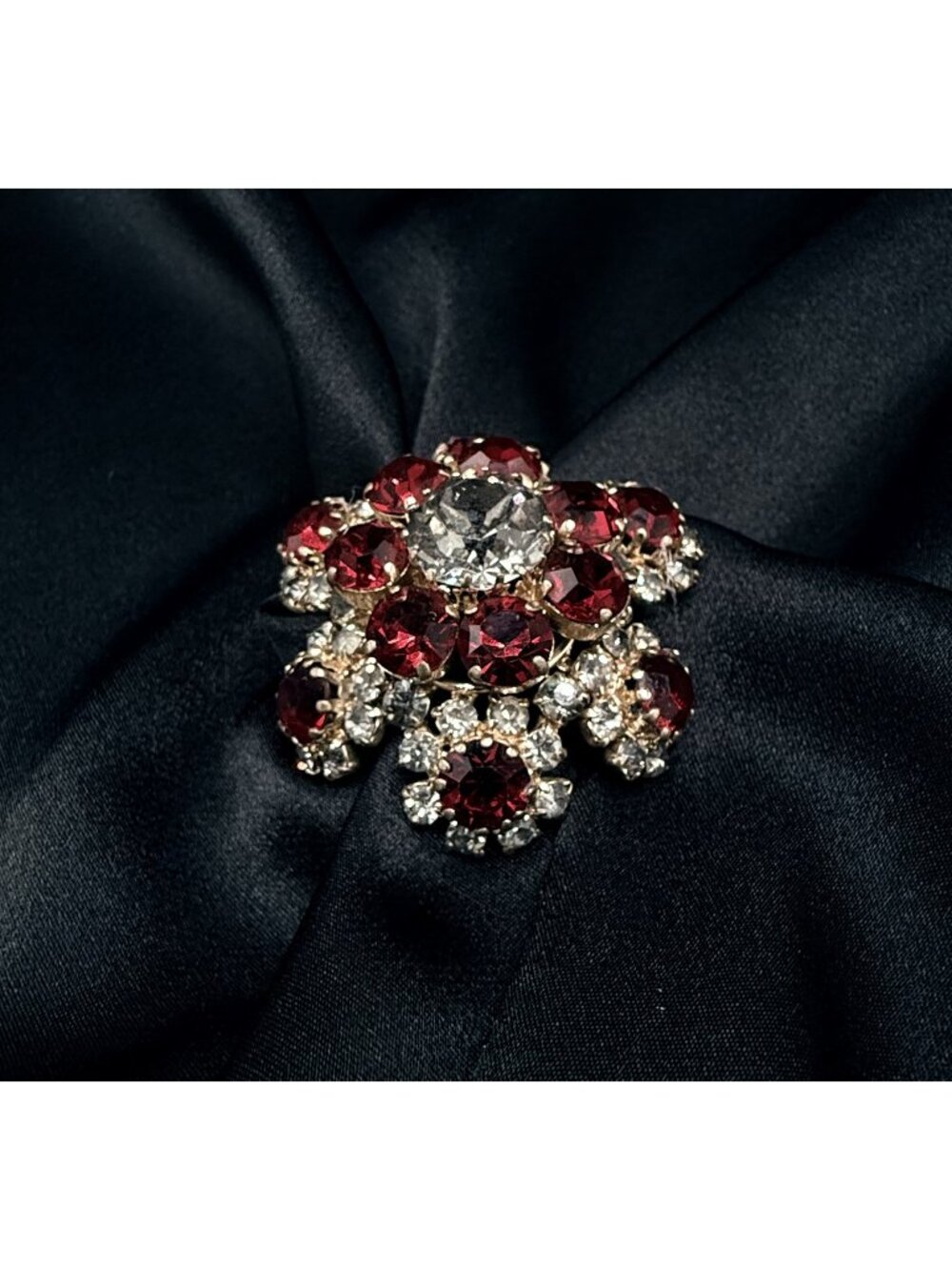 Rare Find Vintage 1950s Austria Signed Brooch With Red & Clear Rhinestones